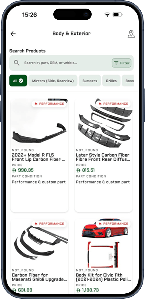 Mobile app screen